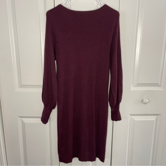 NINE WEST PURPLE Size Large Metallic SPARKLE BALLOON Sleeve RIBBED SWEATER DRESS - Picture 3 of 8